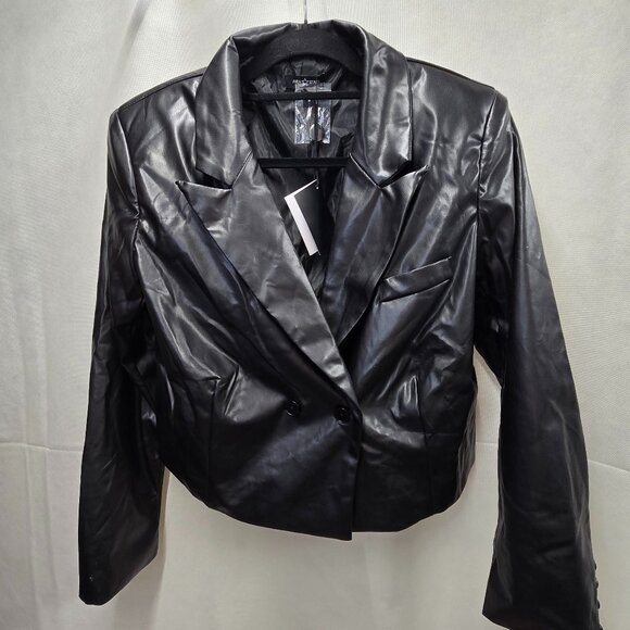 NEW AREA STARS BLACK FAUX LEATHER CROPPED LIGHTWEIGHT JACKET SIZE LARGE - Picture 4 of 14